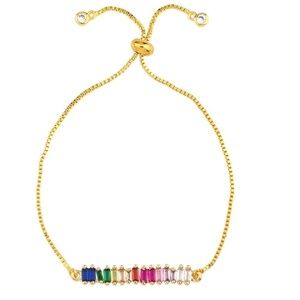 Goldtone Multi Colored Cubic Zirconia Baguette Adjustable Bracelet